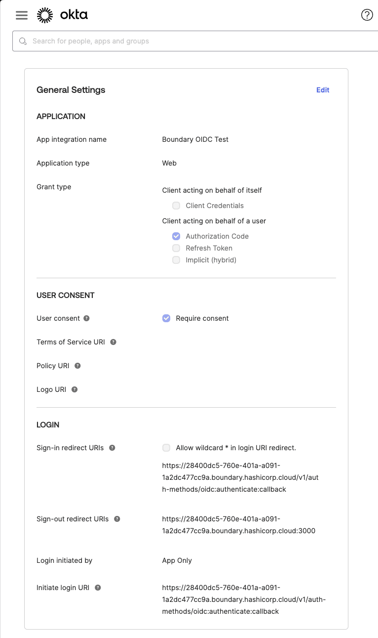 Okta Application Settings